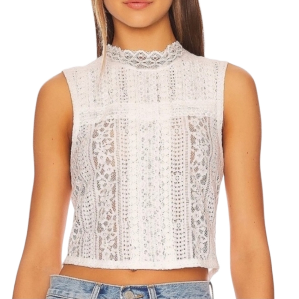NWT Free People Tea Party Semi-Sheer Lace Tank Top